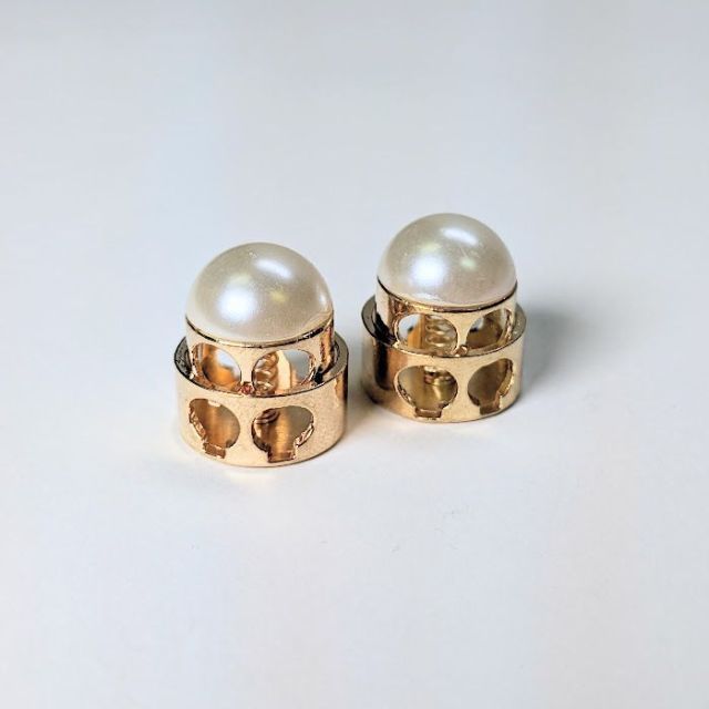 Cord Stop - Round Gold with Pearl - Set of 2