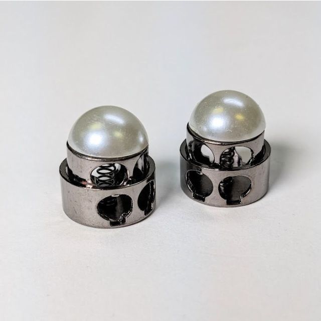 Cord Stop - Round Gunmetal with Pearl - Set of 2
