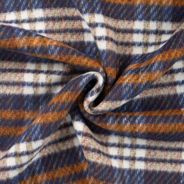 Wool Blend Coating - Checks Blue/Cognac