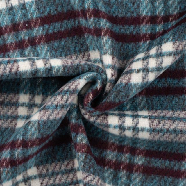 Wool Blend Coating - Checks Teal/Burgundy