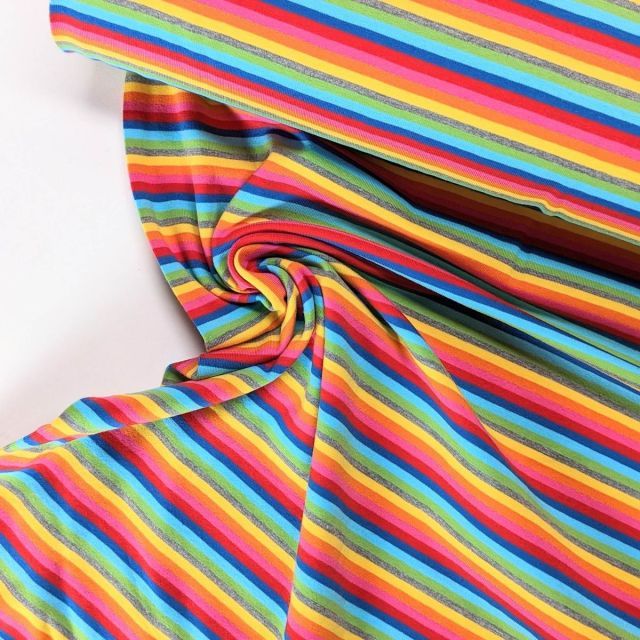 Jersey Knit - Mini Rainbow Stripes