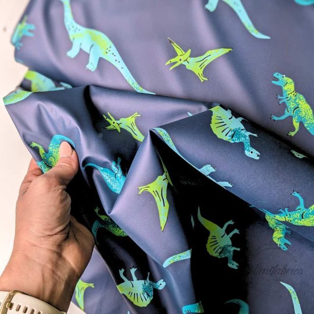 Raincoat PU - Dinosaurs on Denim Blue