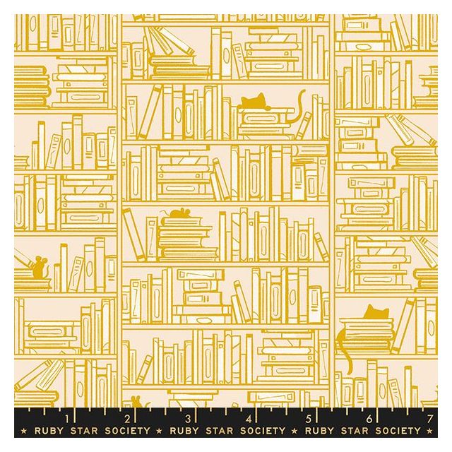BOLT END 150cm - 100% Cotton - "Reading Nook"  Library in Goldenrod- By Ruby Star Society