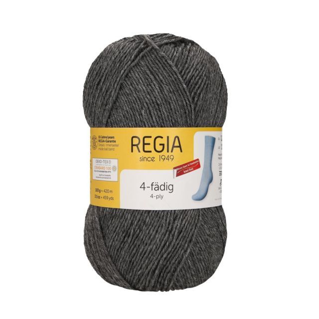 REGIA 4-Ply Solid Sock Yarn 100g - Mottled Medium Grey Col. 44
