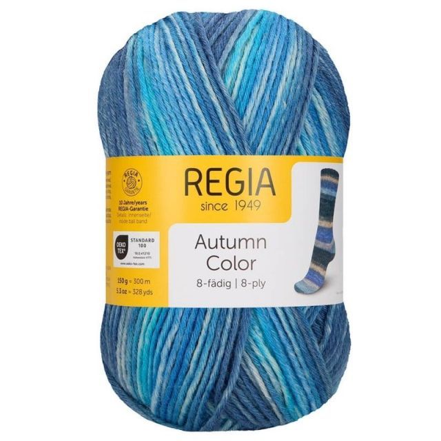 Regia Autumn Color 8-ply Sock Yarn - Shades of Blue Col. 9182 - LIMITED EDITION 150g Skein