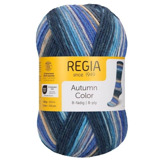 Regia Autumn Color 8-ply Sock Yarn - Blue, Beige  Col. 9183 - LIMITED EDITION 150g Skein