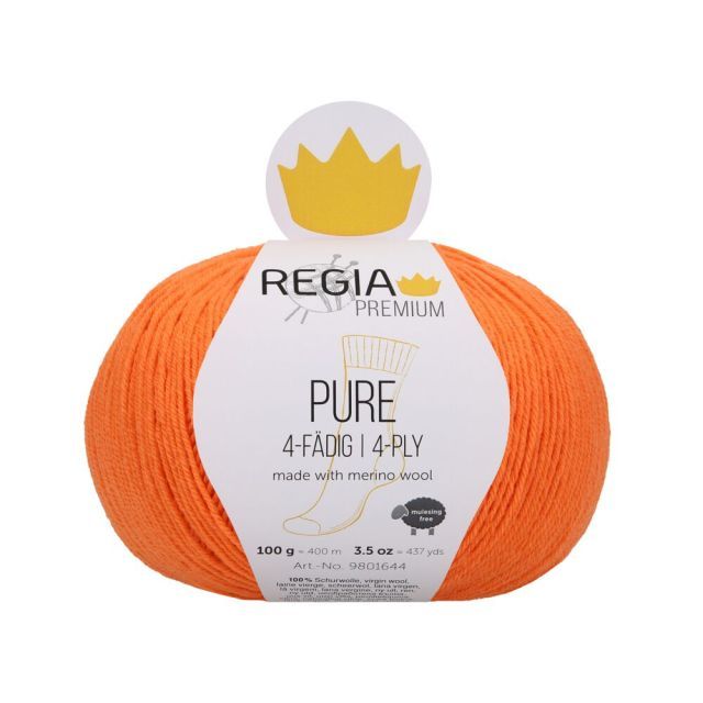 REGIA 4-Ply PREMIUM Pure 100g - 100% Virgin Merino Wool - Orange col.25