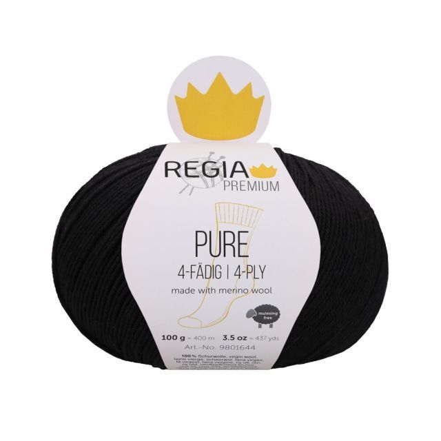 REGIA 4-Ply PREMIUM Pure 100g - 100% Virgin Merino Wool - Black col.99