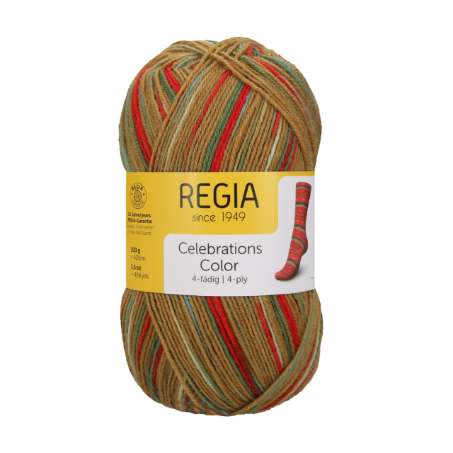 Regia Holiday Celebrations 4ply Sock Yarn - Gold, Green and Red Col.9427  - LIMITED EDITION 100g Skein