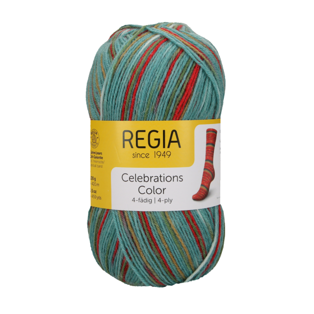 Regia Holiday Celebrations 4ply Sock Yarn - Green, Red and Gold Col.9422  - LIMITED EDITION 100g Skein