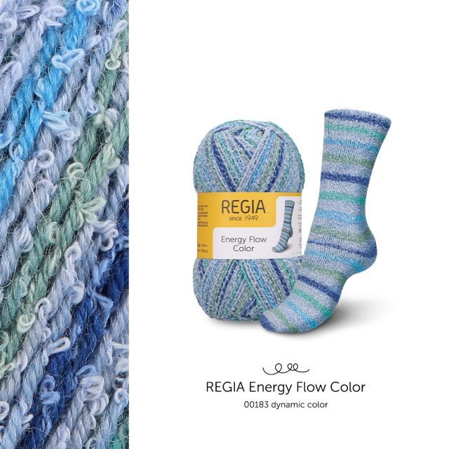 REGIA ENERGY FLOW - Self Patterning Sock Yarn with Terry Cloth Effect Col. 183 "Dynamic" 100g