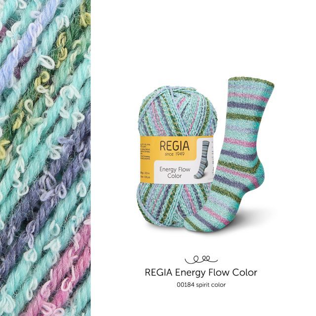 REGIA ENERGY FLOW - Self Patterning Sock Yarn with Terry Cloth Effect Col. 184 "Spirit" 100g