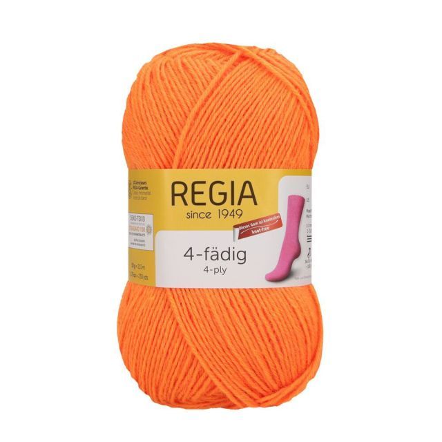 REGIA 4-Ply Solid Yarn 50g - Neon Orange