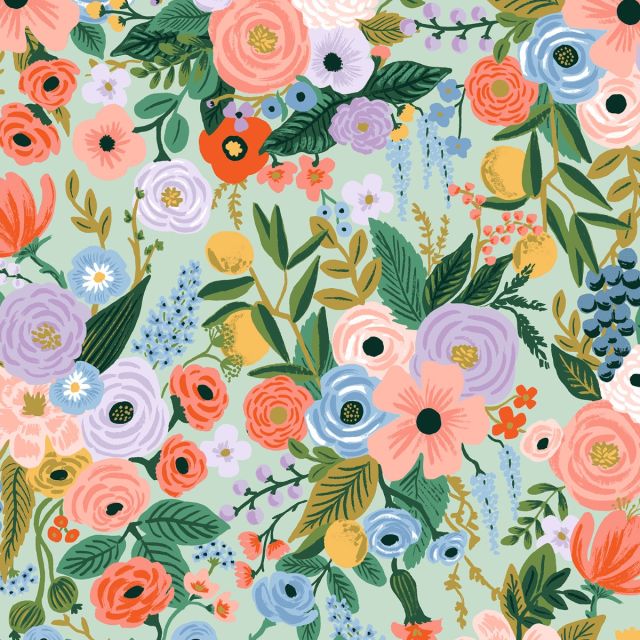 English rose delphine by rifle paper on cotton fabric