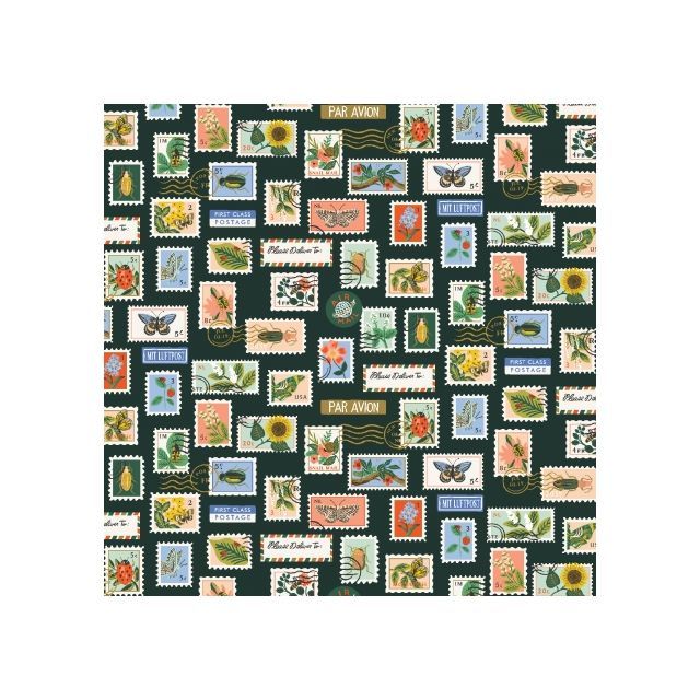 100% Cotton - Stamps Hunter Green - Curio by Rifle Paper per 1/2m