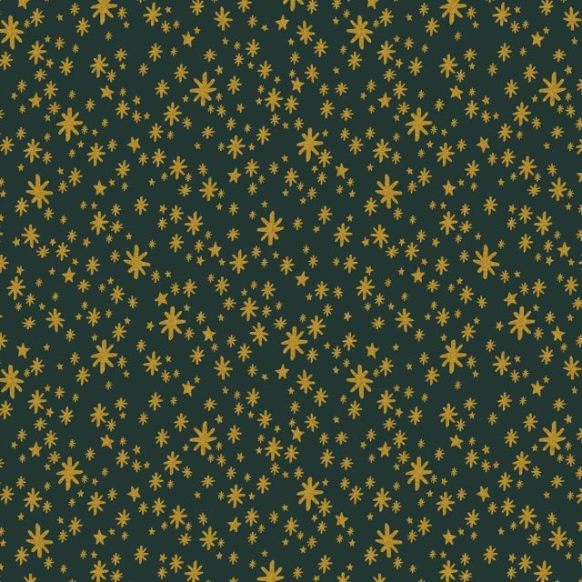100% Cotton - Holiday Classics - Starry Night Evergreen Metallic - Rifle Paper for Cotton + Steel per 1/2m