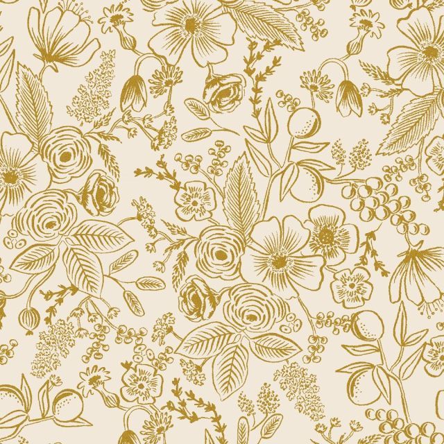 100% Cotton - Holiday Classics - Colette Cream Metallic- Rifle Paper for Cotton + Steel per 1/2m