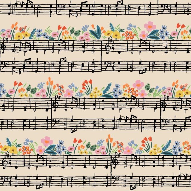 Canvas - Bramble Musical Notes on Natural Canvas - Rifle Paper Co. per 1/2m
