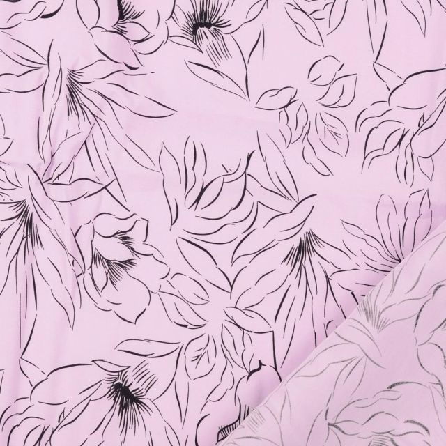 Sandwashed Viscose Challis - Lilac with Flower Outlines