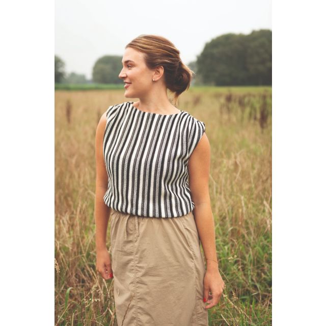Crochet Look Fabric - Vertical Stripes Black and White