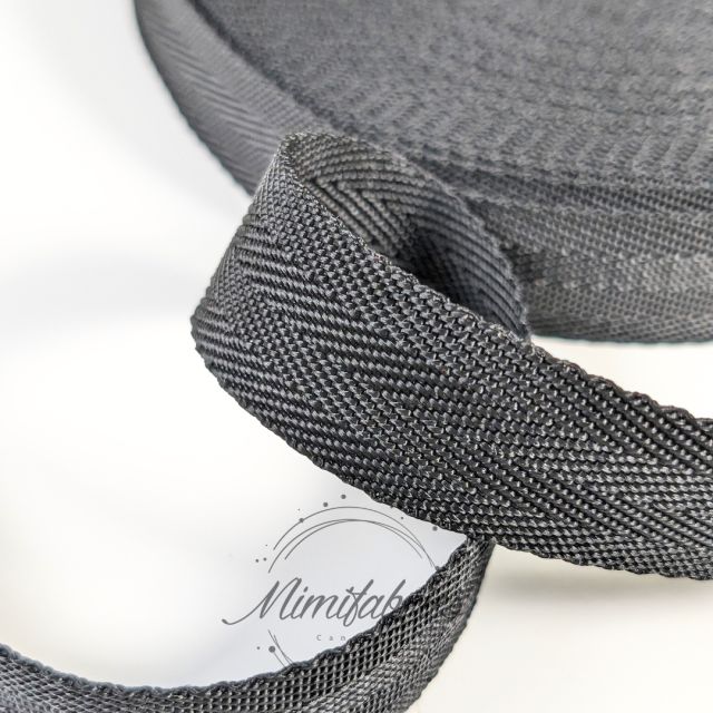 Extra Strong Seatbelt Webbing Herringbone - 25 mm Strapping - Dark Grey Col.38