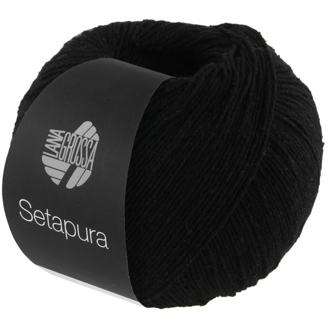 SETAPURA Silk Yarn  - Black Col.16 - 50g Skein by Lana Grossa