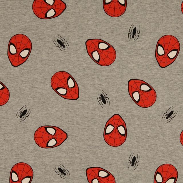 Brushed French Terry - Spiderman Faces on Heathered Grey  - Licensed
