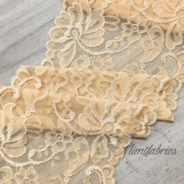 Stretch Lace Champagne 15cm wide - Per 50cm