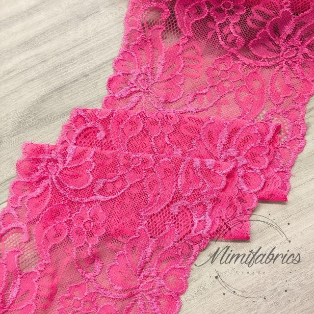 Stretch Lace Hot Pink 15cm wide - Per 50cm