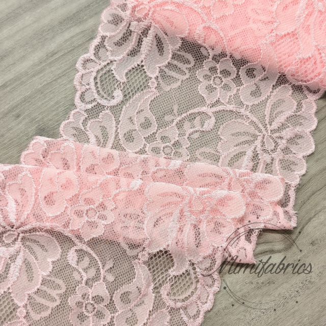 Stretch Lace Light Pink 15cm wide - Per 50cm