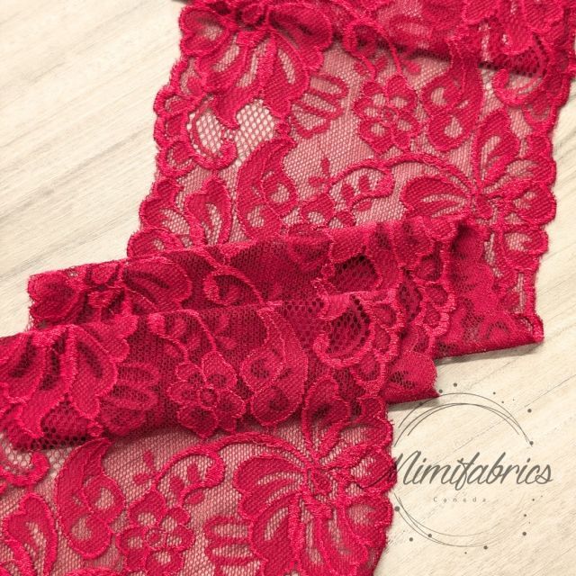 Stretch Lace Bordeaux Red 15cm wide - Per 50cm