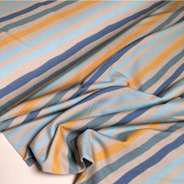 Painted Stripes - Jersey Knit - Blue and Ochre