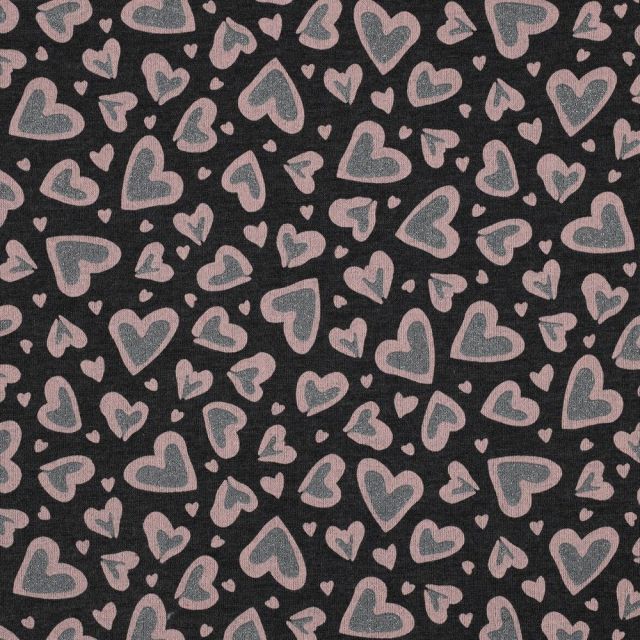 Glitter Leopard Heart  - Brushed Sweat - Mauve Hearts on Dark Grey Melange