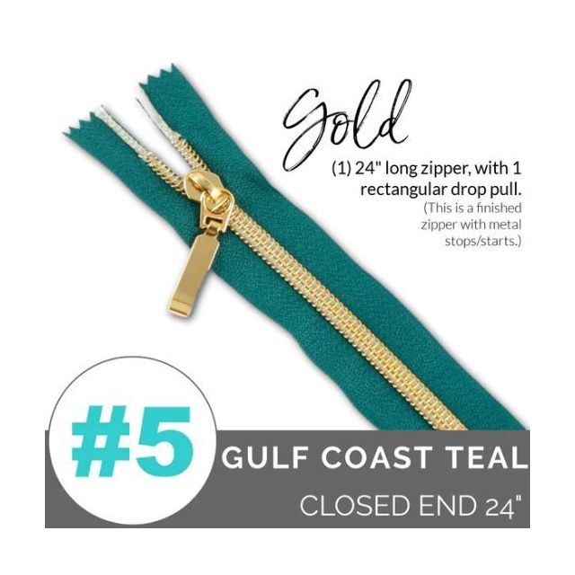 EMMALINE 24" LONG - *SIZE#5* (WITH A RECTANGLE DROP PULL) - Gulf Coast Teal / Light Gold Coil