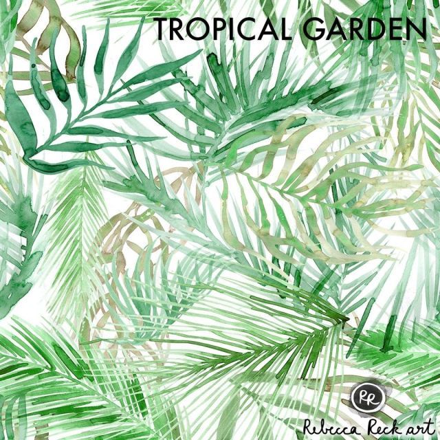 Jersey Knit Fabric - Tropical Garden - Rebecca Reck Art - Mimifabrics