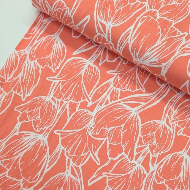 Tulips on Apricot - Viscose Jersey Fabric