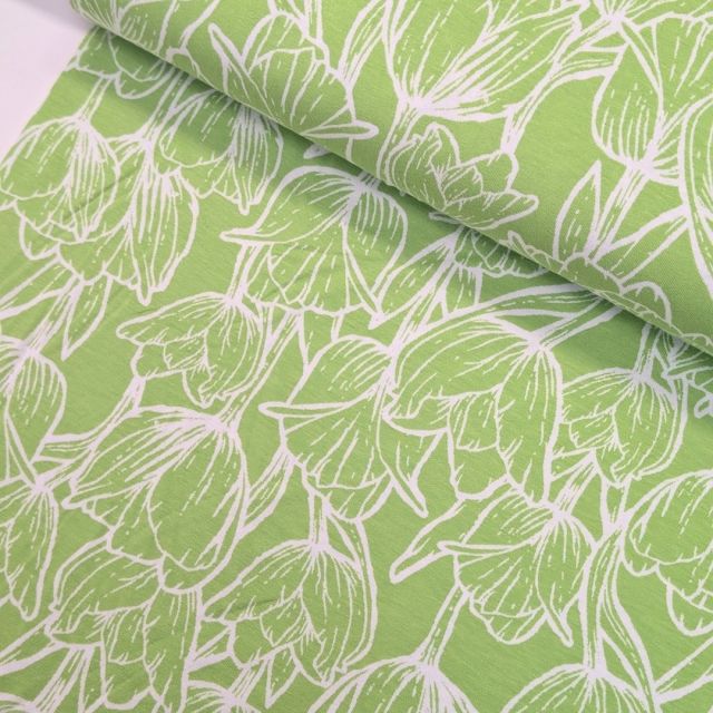 Tulips on Spring Green - Viscose Jersey Fabric