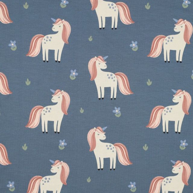 Glitter Unicorn - Jersey Knit Fabric - Denim Blue
