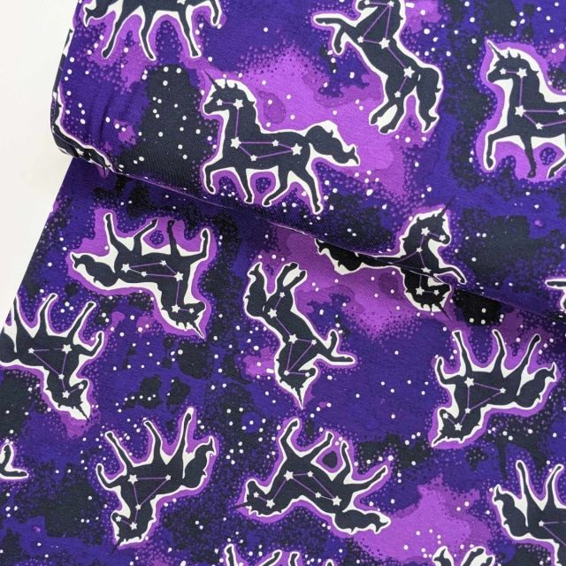Jersey Knit - Unicorn Constellations Purple "GLOW IN THE DARK" - Oekotex 100 Certified