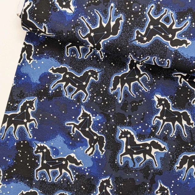 Jersey Knit - Unicorn Constellations Blue "GLOW IN THE DARK" - Oekotex 100 Certified