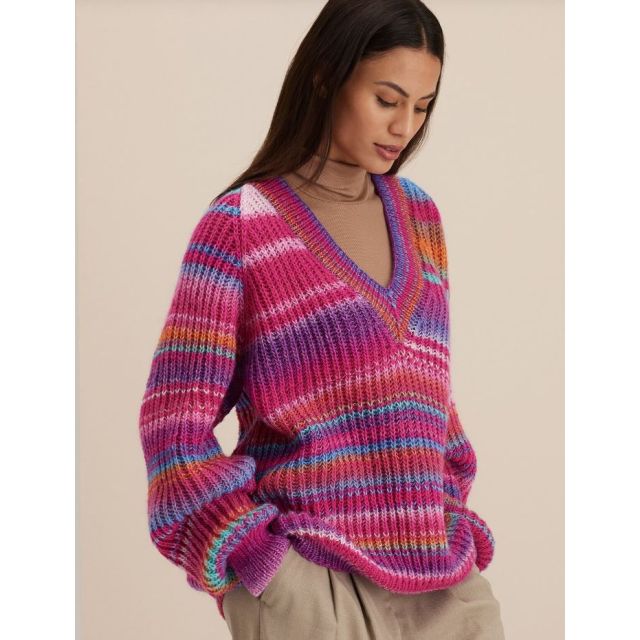 V-Neck Sweater GOMITOLO Size 36-42 -  Knitting Pattern + Yarn Bundle by LANA GROSSA (Gomitolo 14 Design 20)