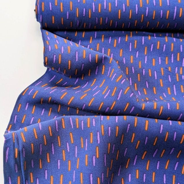 Viscose Challis "Radiance"  - Dashes - Blue