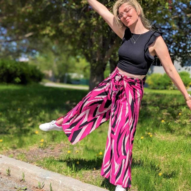 Abstract Pink Stripes "Ruby" - Pink, Black and Taupe Wavy Stripes
