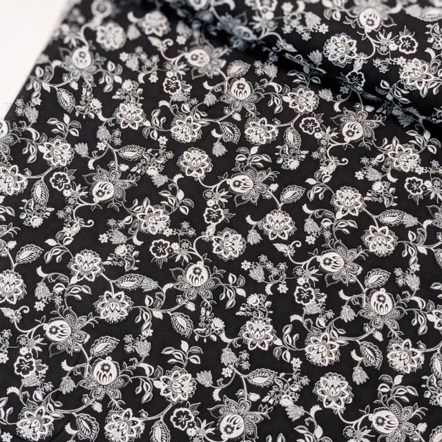 Viscose Challis "Paisley" - Black and White