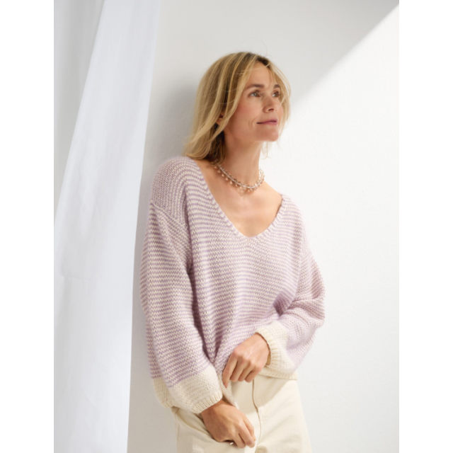 V-Neck Sweater Striped "Promessa + Silkhair " Size 48 - Knitting Pattern and Yarn Bundle by Lana Grossa (Classici 28 Design 34)