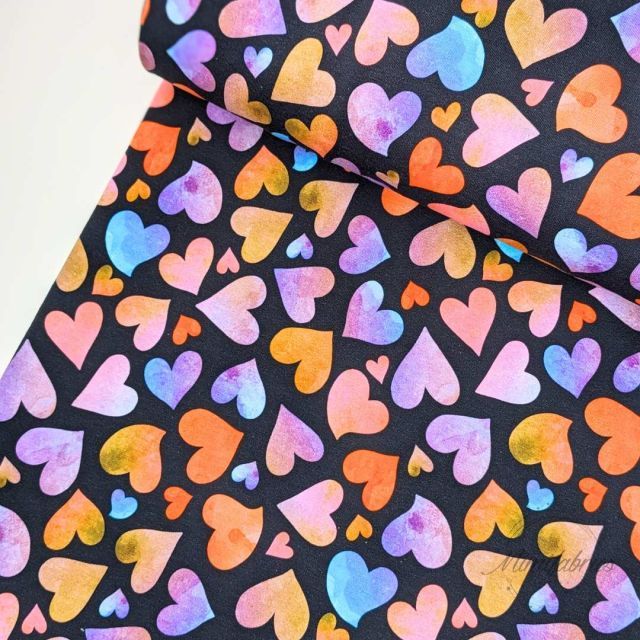 Watercolor Hearts on Navy - French Terry