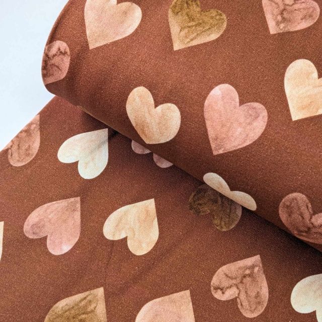 BOLT END - 225 CM - Watercolor Hearts - Terracotta - French Terry