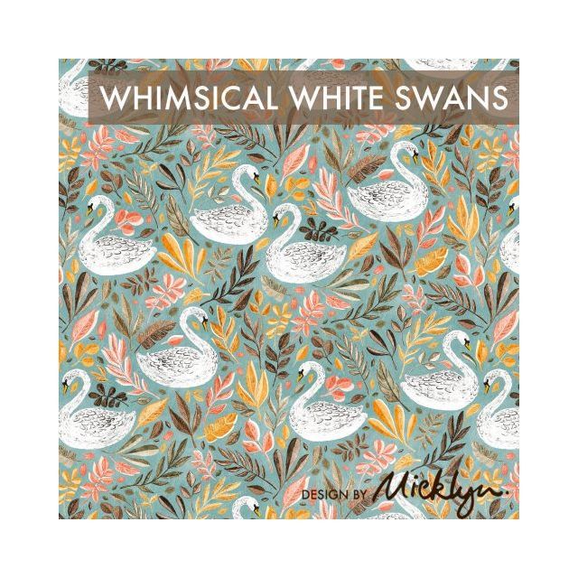 Organic Jersey Knit - Whimsical White Swans - Rebecca Reck