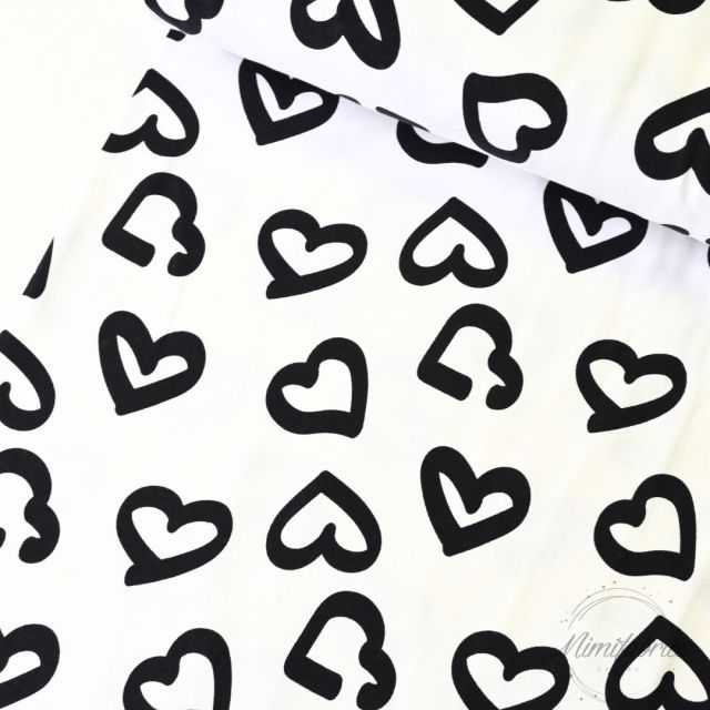 Black Hearts on White   - Jersey Knit 