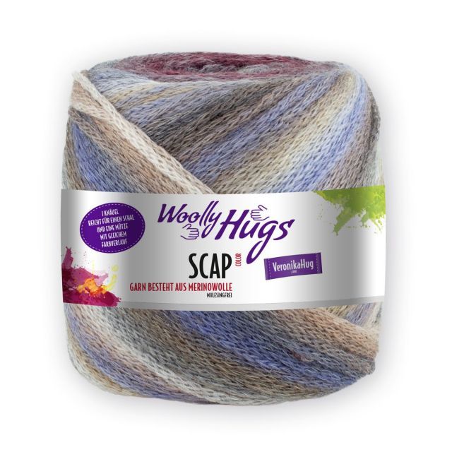 SCAP by Woolly Hugs - Made with Mulesing Free Merino Wool - Col. Burgundy/Grey/Blue 381 - 220g